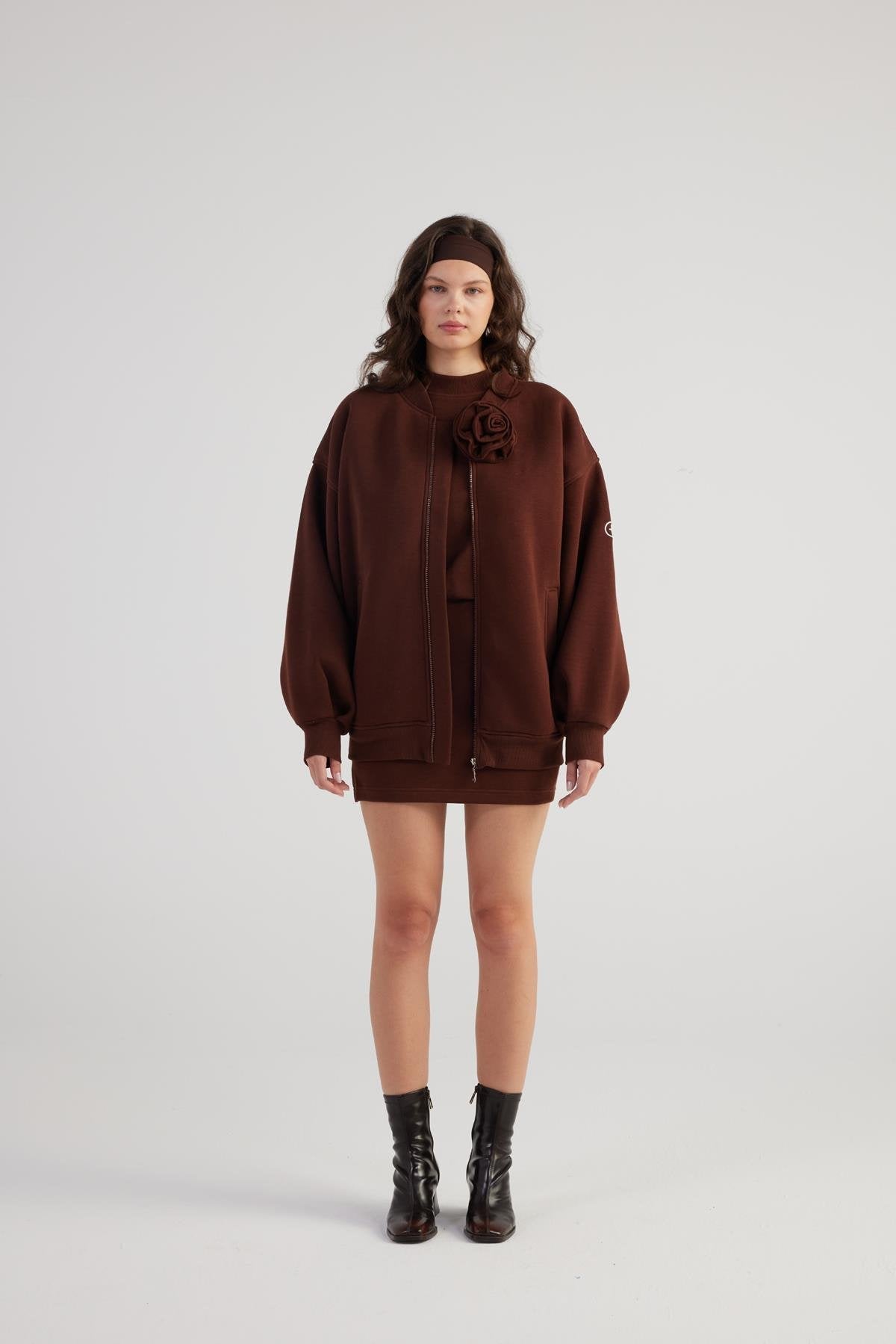 Alexa Brown Oversized Bomber Jacket
