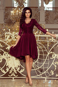 NICOLLE - dress with longer back with lace neckline - plum