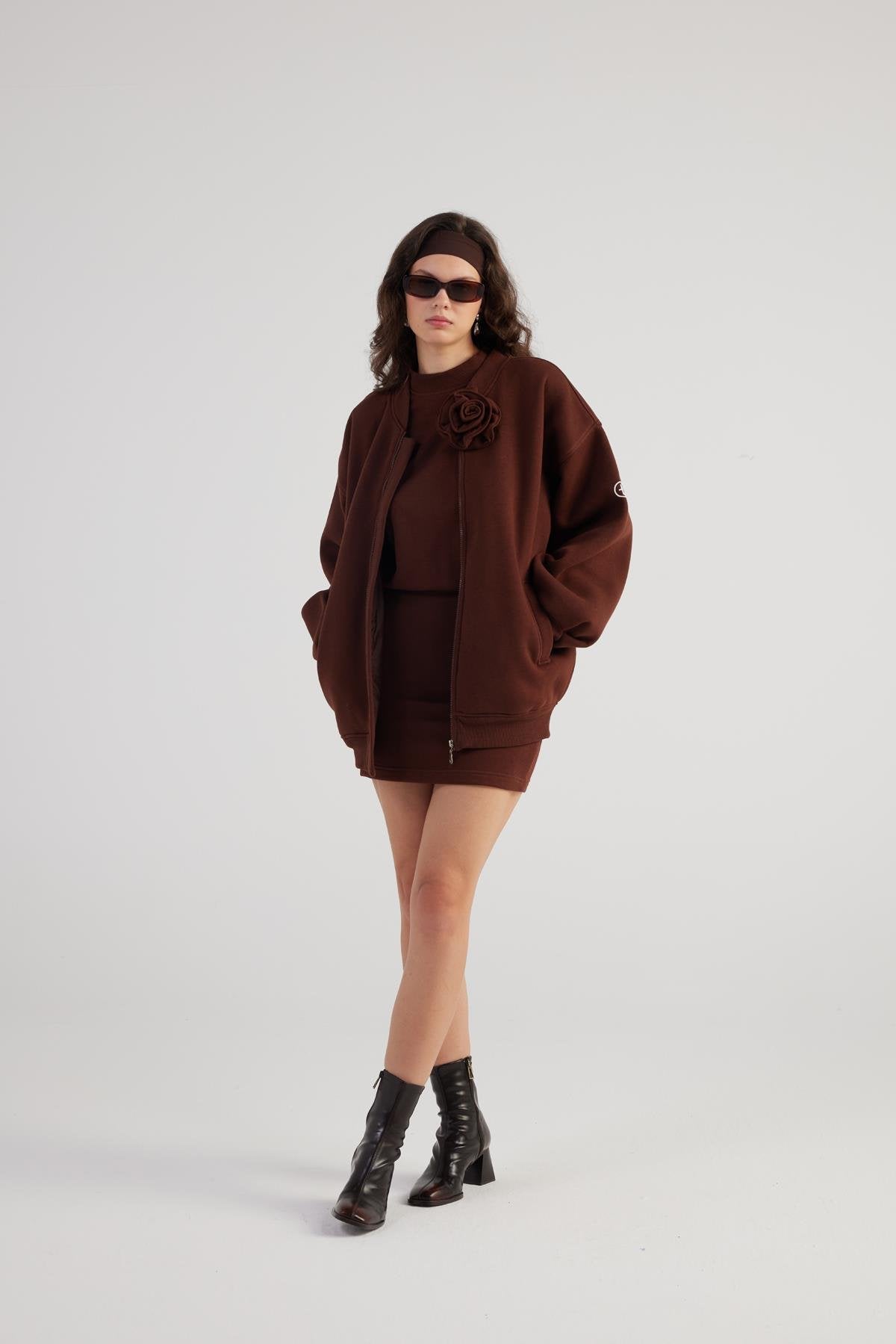 Alexa Brown Oversized Bomber Jacket