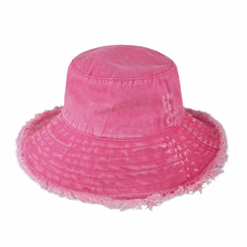 Wide Brim Frayed Bucket Hat woman's