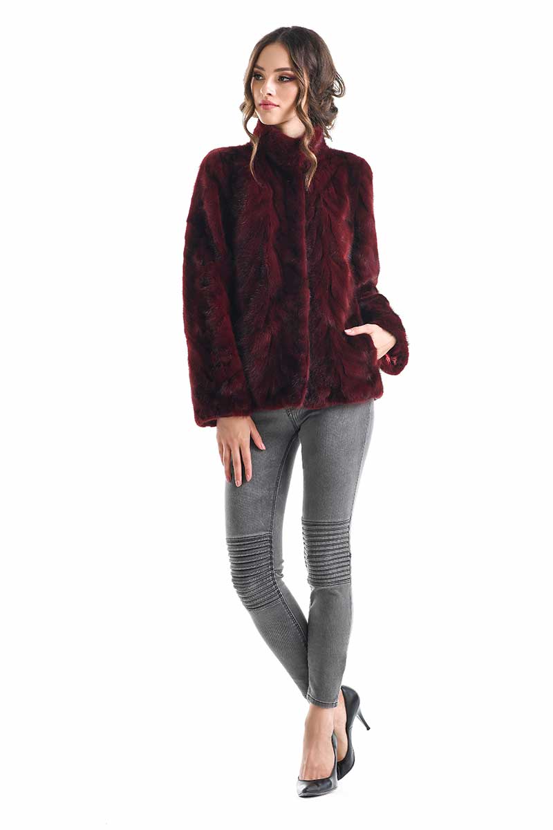 Mink Fur Jacket Burgundy