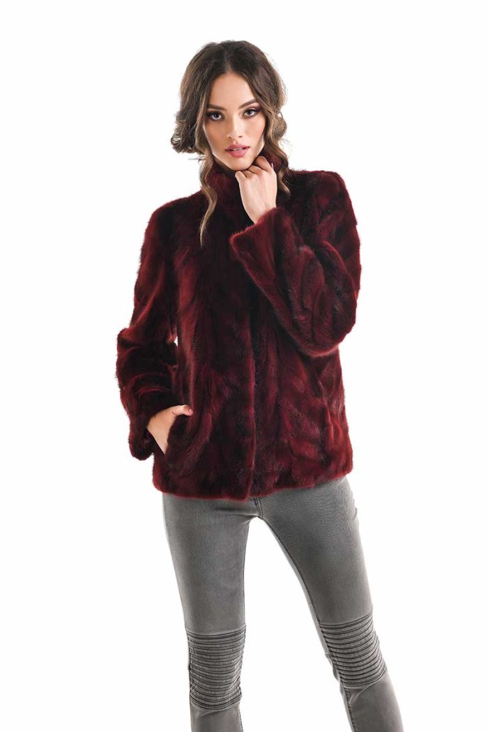 Mink Fur Jacket Burgundy