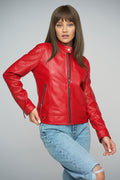 Cropped Leather Jacket Red