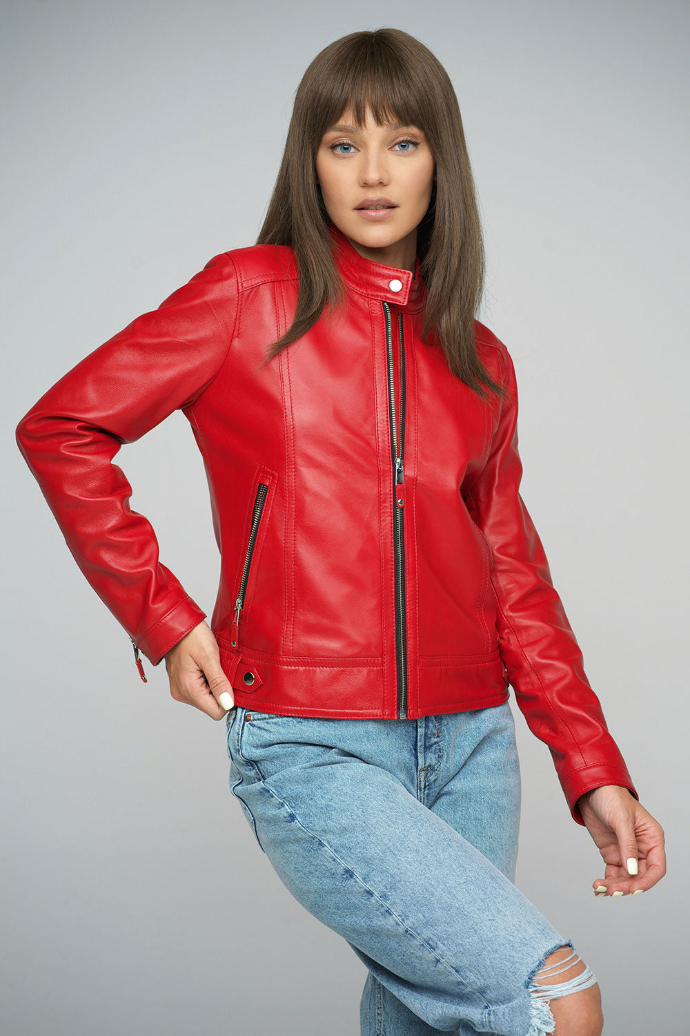 Cropped Leather Jacket Red