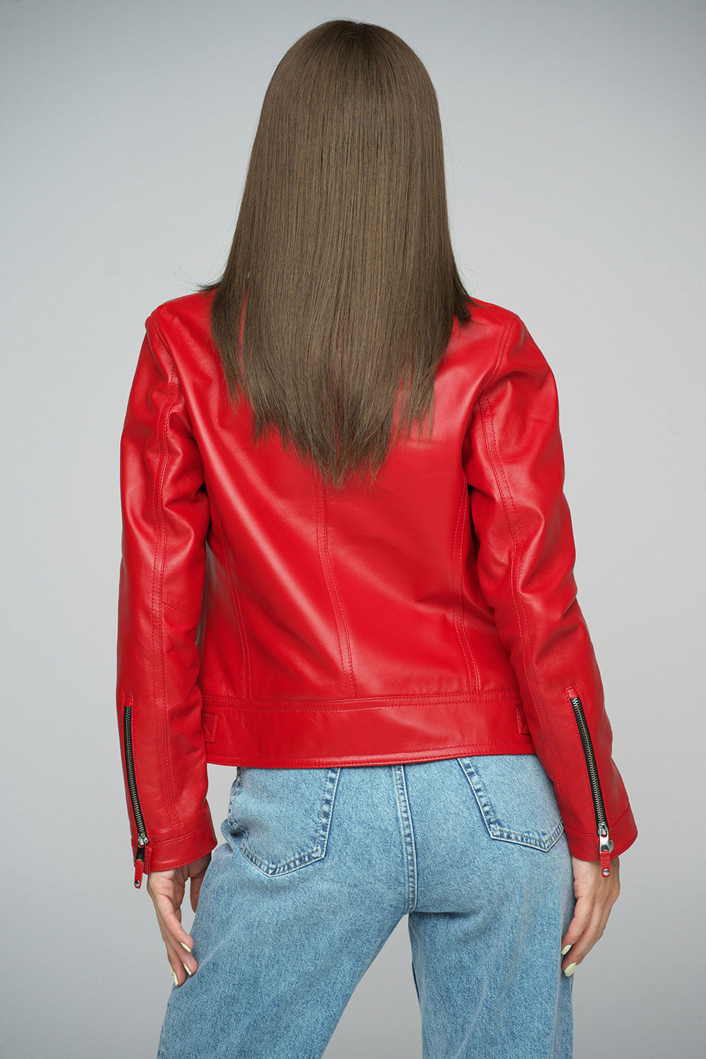 Cropped Leather Jacket Red