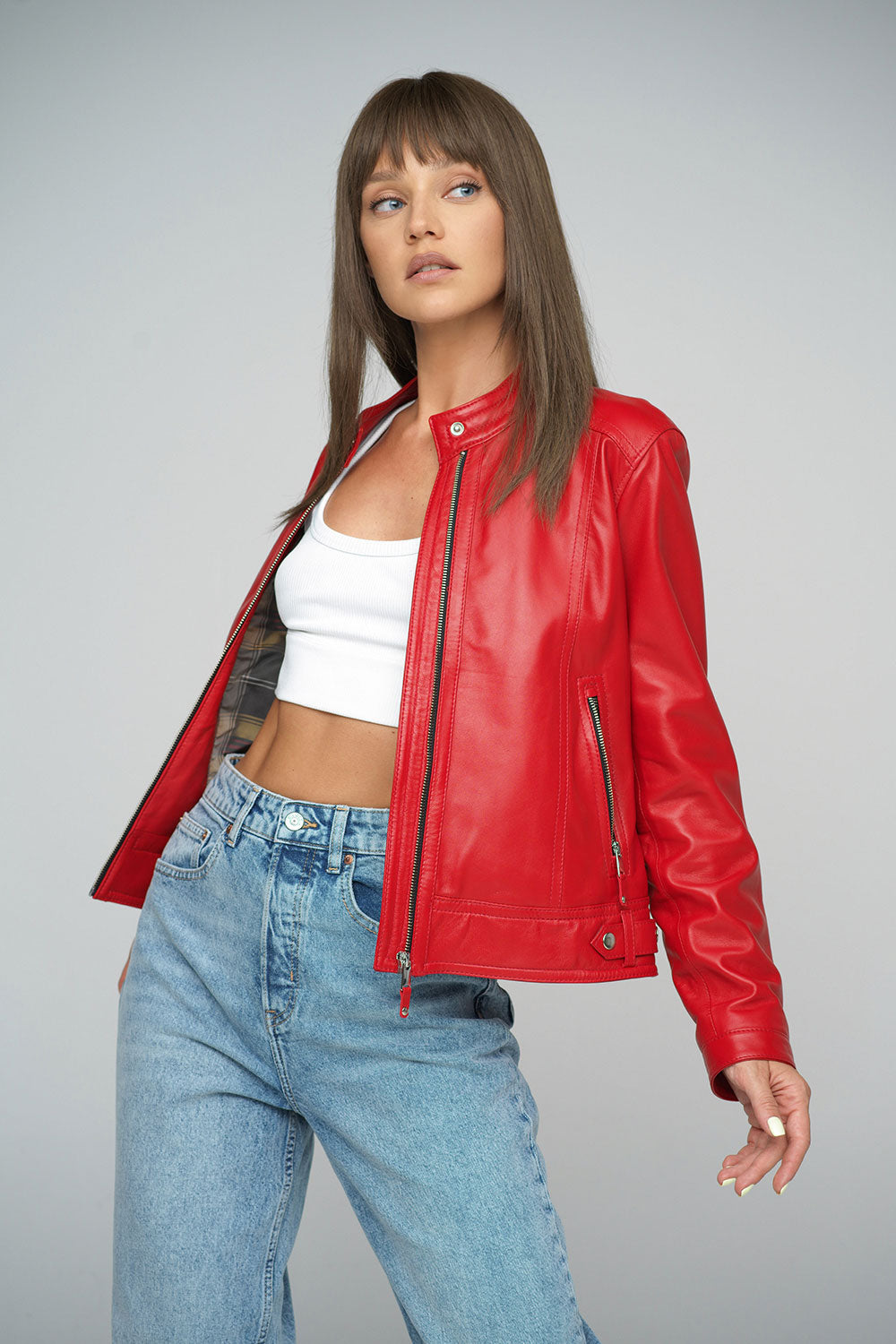 Cropped Leather Jacket Red