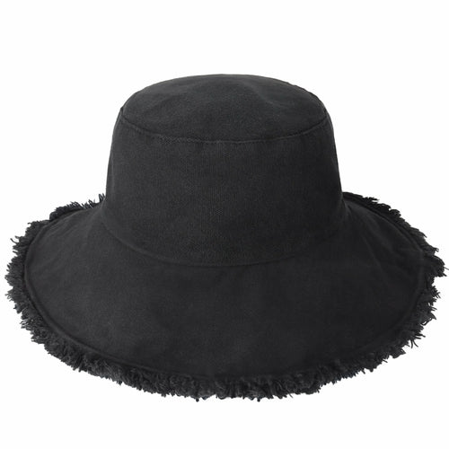 Wide Brim Frayed Bucket Hat woman's