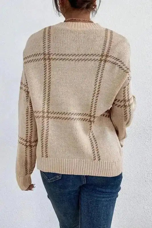 Khaki Plaid Knit Sweater