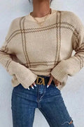Khaki Plaid Knit Sweater