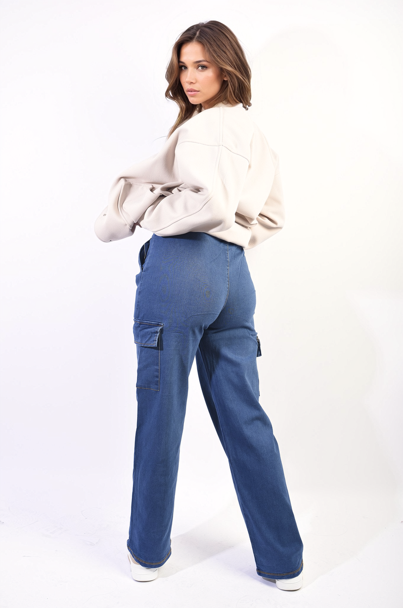 Drawstring Wide Leg Cargo Jeans