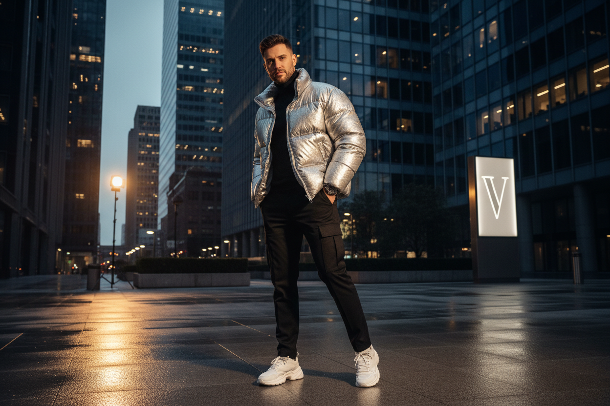 Man wearing boss puffer